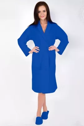 Халат запашной с воротником вафельный синий последний размер