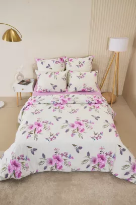 Постельное белье зима-лето из поплина с простыней на резинке - Джина