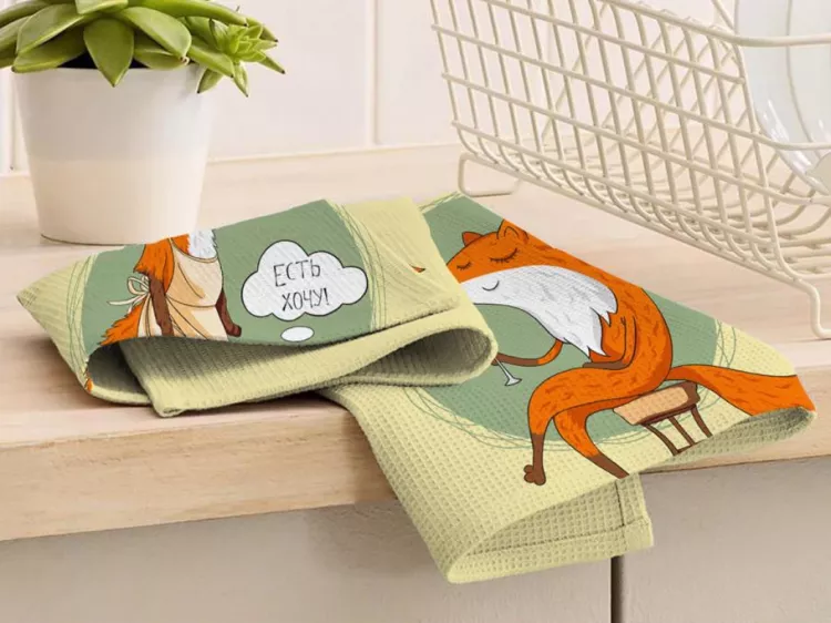 Набор полотенец "Лиса-колбаса" вафельн. 