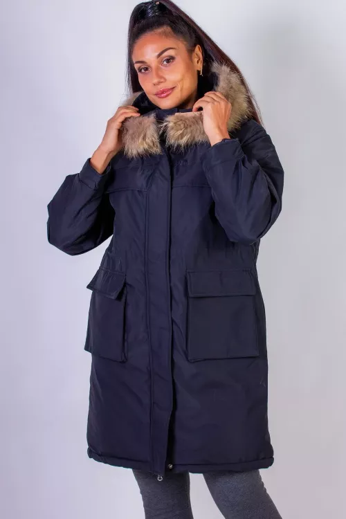 Зимняя парка удлиненная, с капюшоном натуральный мех арт. 619