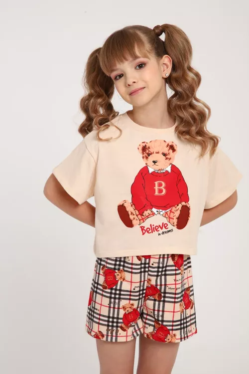 Пижама для девочки Медведь-клетка ПД-019-075