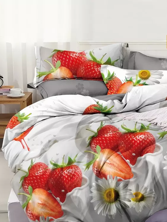 Постельное белье поплин эксклюзив на молнии - Клубничка